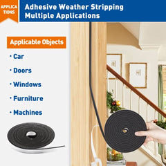 3 Rolls Door Weather Stripping 2.54cm W x 2.54-20.32cm T, Soundproof Seal Strip