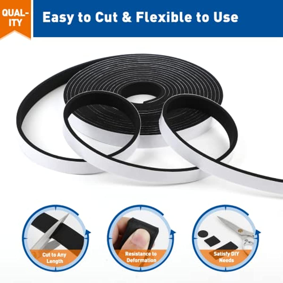 3 Rolls Door Weather Stripping 2.54cm W x 2.54-20.32cm T, Soundproof Seal Strip