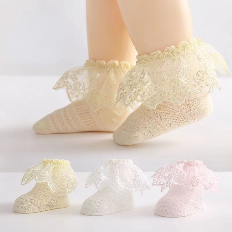 3 Pairs Girls Knit Lace Socks for Summer & Spring