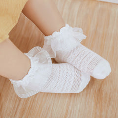 3 Pairs Girls Knit Lace Socks for Summer & Spring