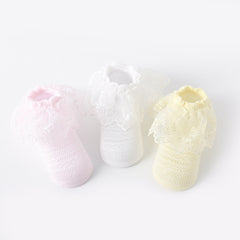 3 Pairs Girls Knit Lace Socks for Summer & Spring