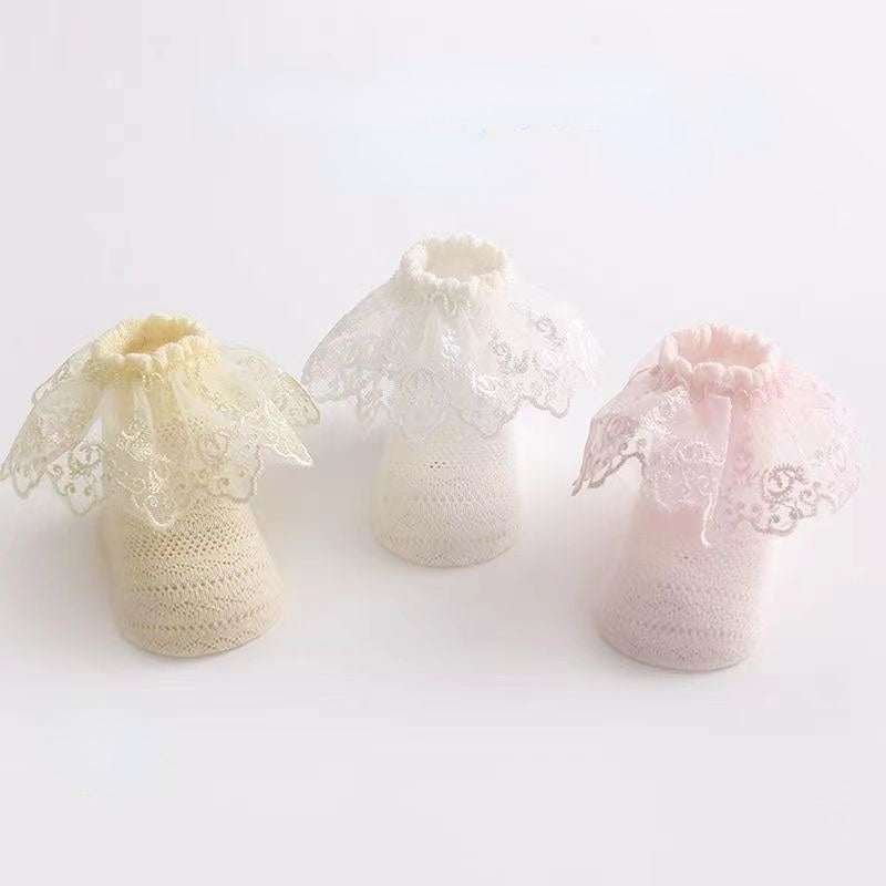 3 Pairs Girls Knit Lace Socks for Summer & Spring