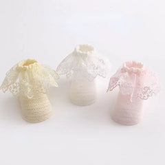 3 Pairs Girls Knit Lace Socks for Summer & Spring