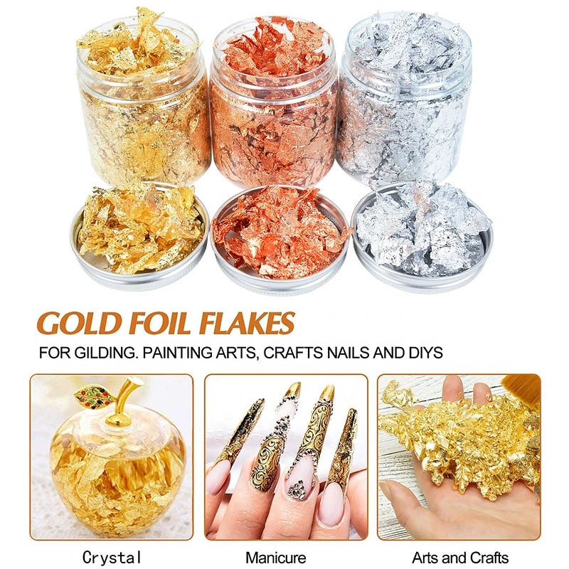 DIY Jewelry Making Kit Golden Leaf Flakes Glitters Foil Paper