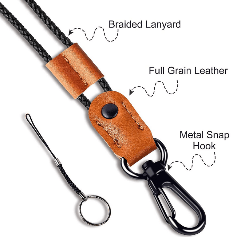 Classic Brown PU Leather Lanyard Keychain Adjustable Chain Men Women