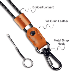 Classic Brown PU Leather Lanyard Keychain Adjustable Chain Men Women