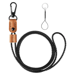 Classic Brown PU Leather Lanyard Keychain Adjustable Chain Men Women