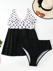 Retro Tankini Set Women's Plus Contrast Polka Dot Print