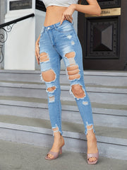 Ripped Holes Skinny Jeans Slim Fit High Stretch Distressed Tight Jeans