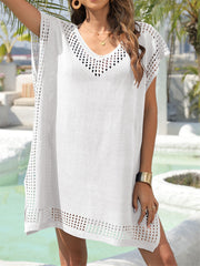 V Neck Cover Up Shirt Hollow Out Beachwear Dress