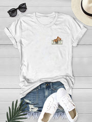 Cartoon Bear Print Top Short Sleeve T-shirt Women's Clothing