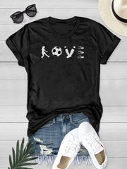 Player & Football Love Letter Print Crew Neck Casual Loose Short Sleeve T-shirt