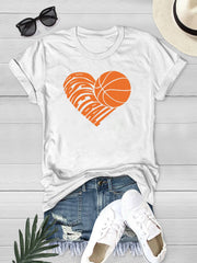 Basketball & Letter & Heart Print Sports Tee Crew Neck Casual T-shirt