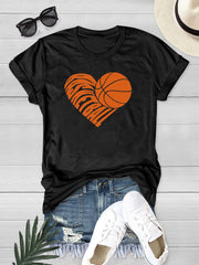 Basketball & Letter & Heart Print Sports Tee Crew Neck Casual T-shirt