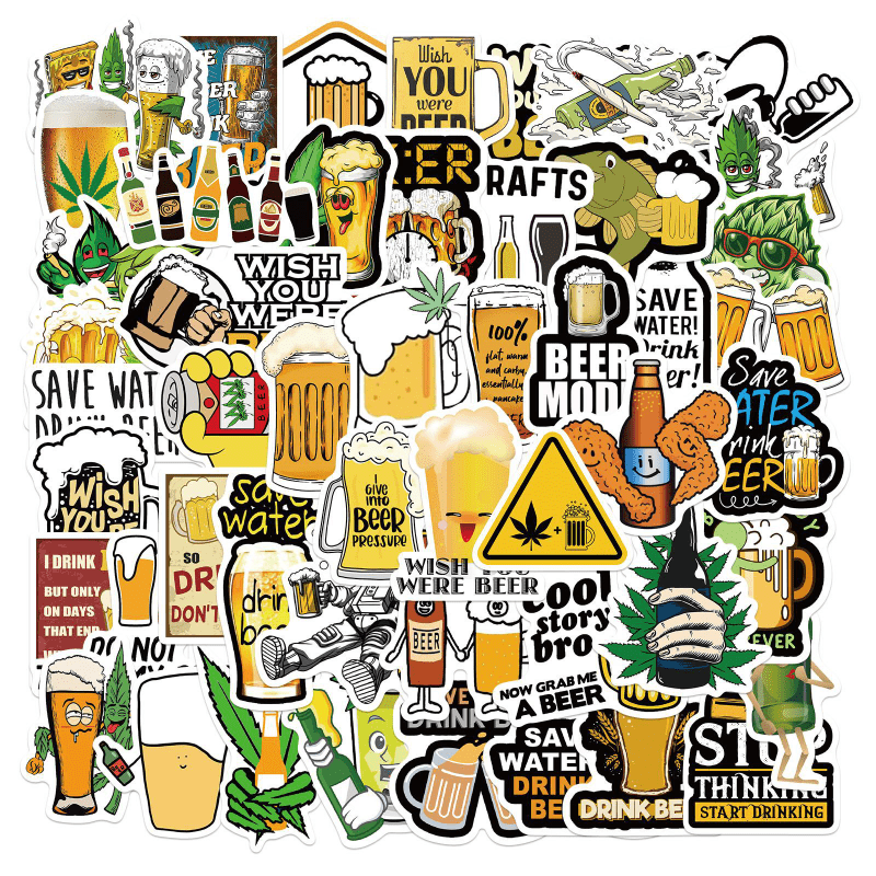 50 Funny Beer Graffiti Waterproof Stickers for Adults