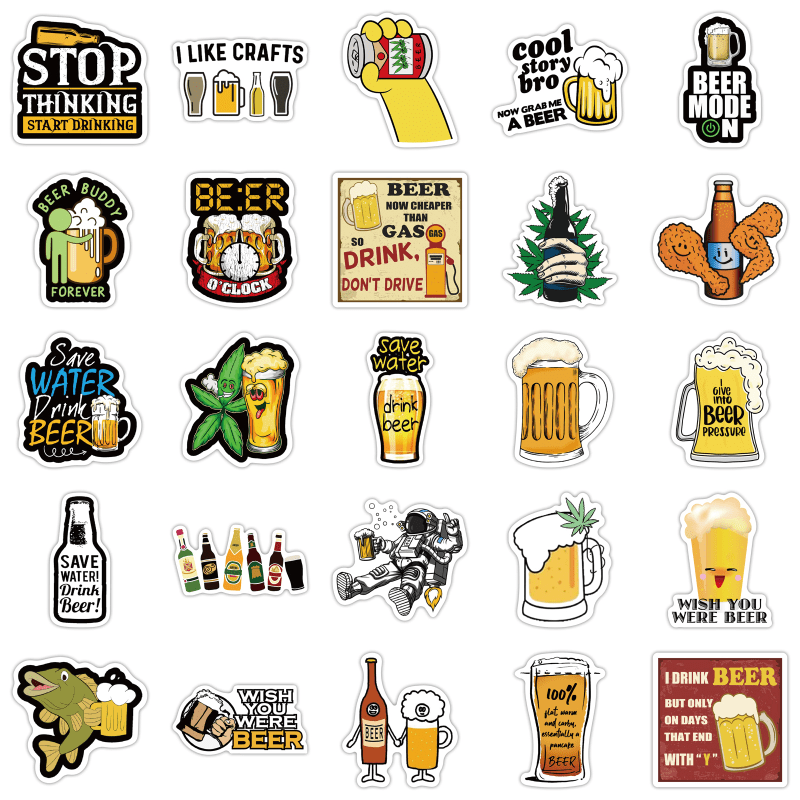 50 Funny Beer Graffiti Waterproof Stickers for Adults