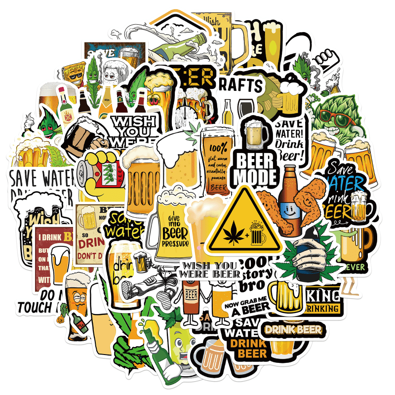 50 Funny Beer Graffiti Waterproof Stickers for Adults