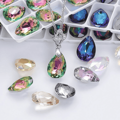 Water Drop Glass Pendant Crystal Rhinestones Clear Teardrop Loose Beads
