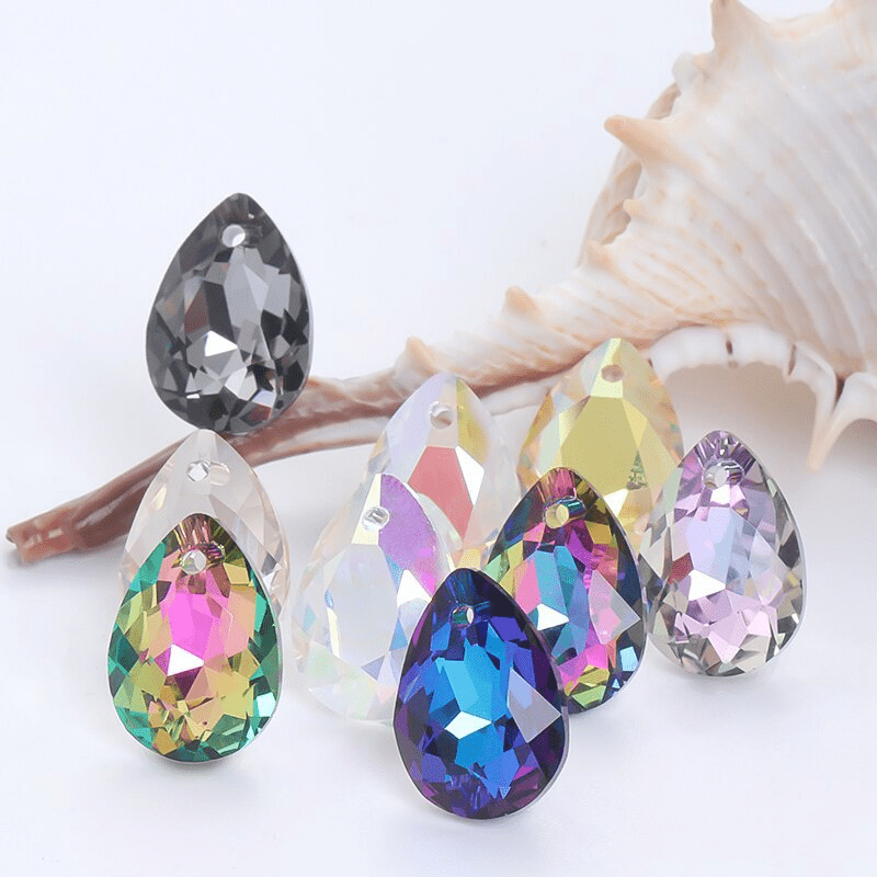 Water Drop Glass Pendant Crystal Rhinestones Clear Teardrop Loose Beads