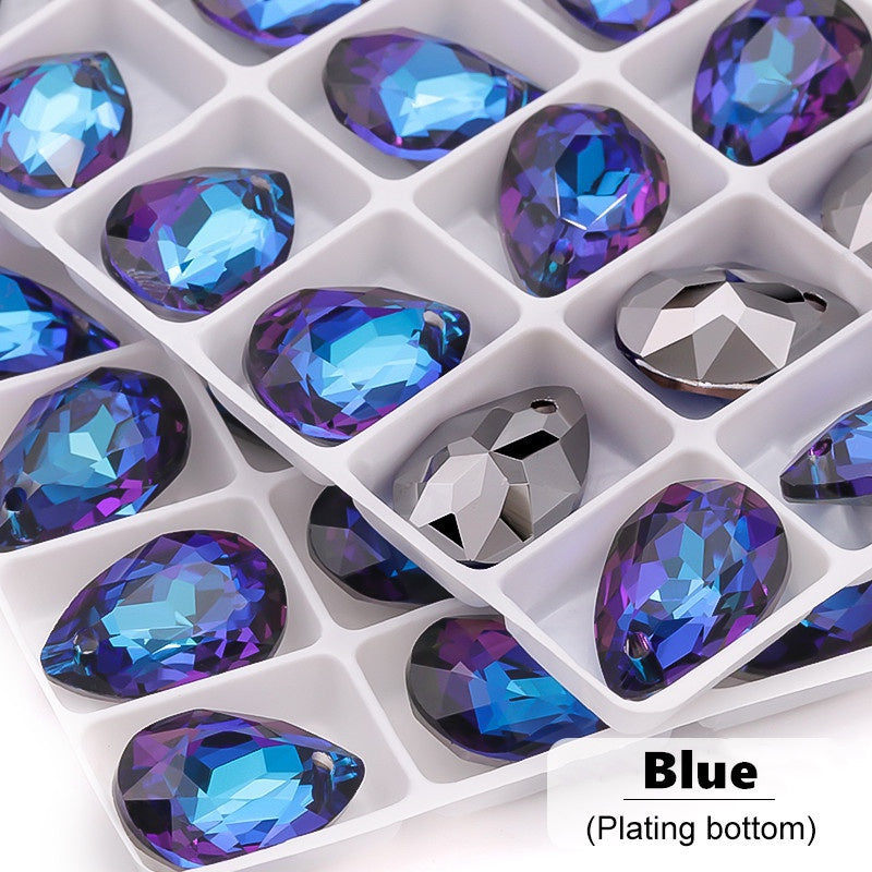Water Drop Glass Pendant Crystal Rhinestones Clear Teardrop Loose Beads