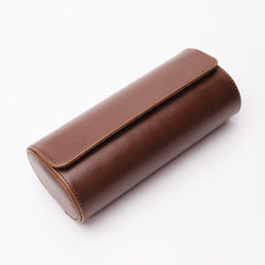 Cylinder PU Leather 3-Position Watch Box