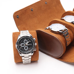 Cylinder PU Leather 3-Position Watch Box