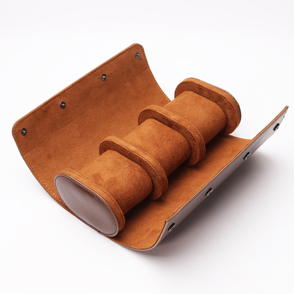 Cylinder PU Leather 3-Position Watch Box