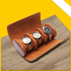 Cylinder PU Leather 3-Position Watch Box