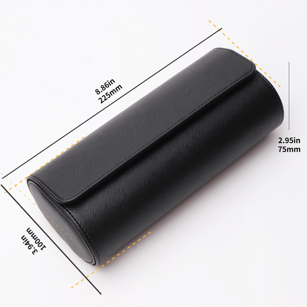 Cylinder PU Leather 3-Position Watch Box
