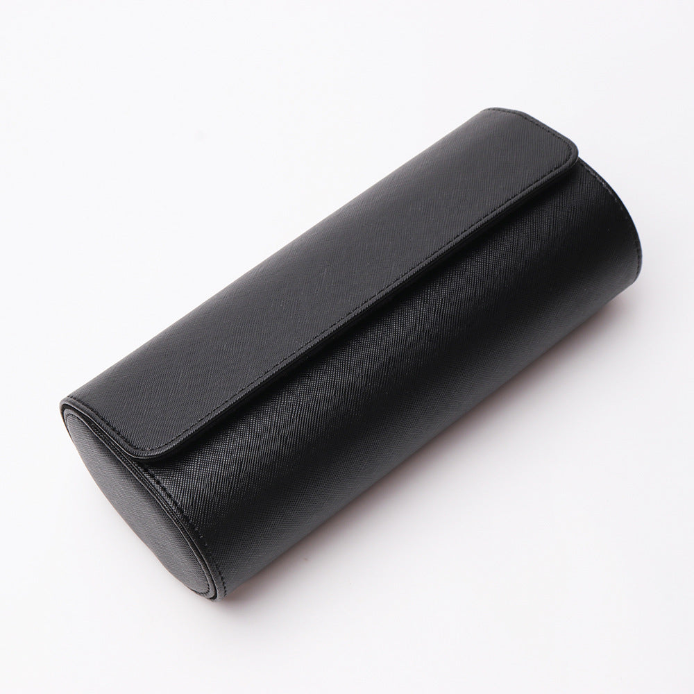 Cylinder PU Leather 3-Position Watch Box
