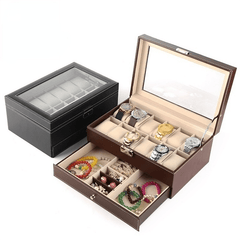 12 Bit Double Layer Jewelry Box Watch Box Earring Bracelet PU Leather Storage