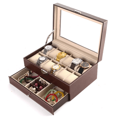 12 Bit Double Layer Jewelry Box Watch Box Earring Bracelet PU Leather Storage