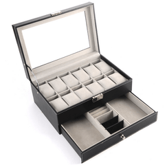 12 Bit Double Layer Jewelry Box Watch Box Earring Bracelet PU Leather Storage