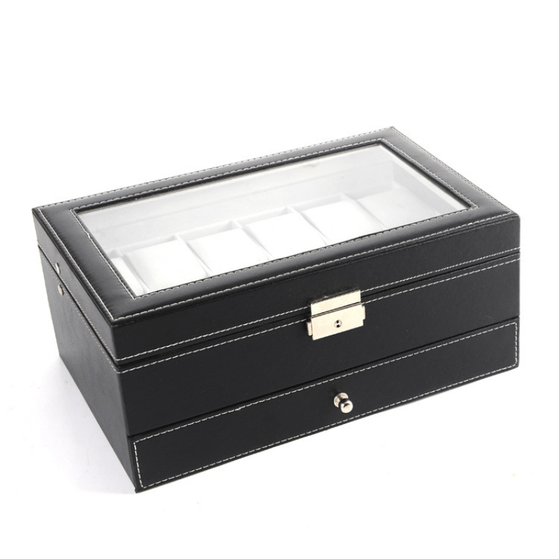 12 Bit Double Layer Jewelry Box Watch Box Earring Bracelet PU Leather Storage