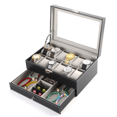 12 Bit Double Layer Jewelry Box Watch Box Earring Bracelet PU Leather Storage