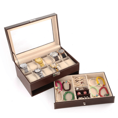 12 Bit Double Layer Jewelry Box Watch Box Earring Bracelet PU Leather Storage