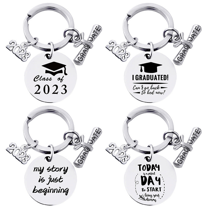 Vintage Stainless Steel Graduation Keychain Pendant Bag Charm