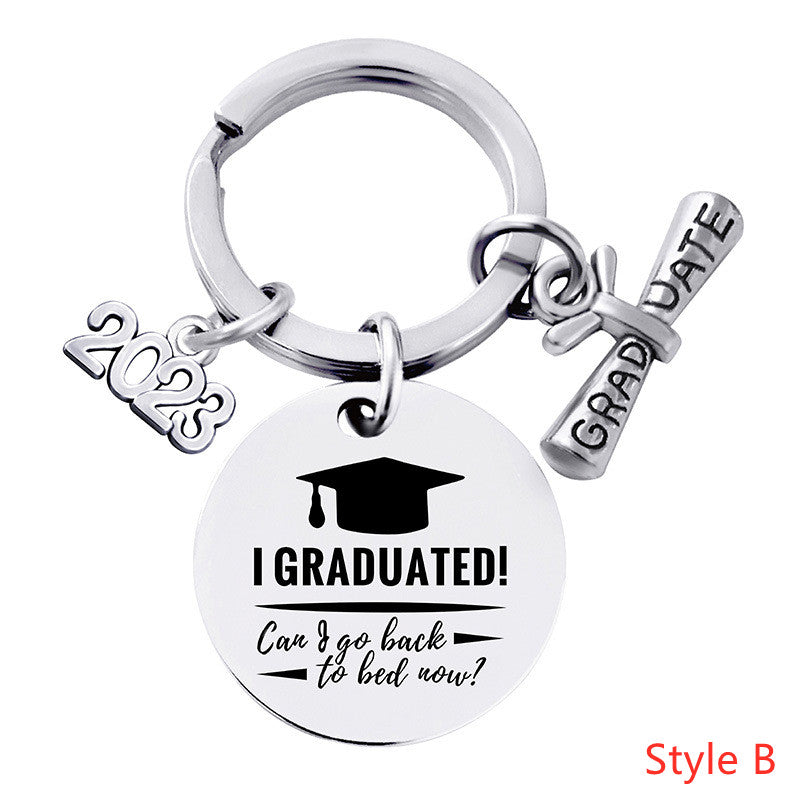 Vintage Stainless Steel Graduation Keychain Pendant Bag Charm