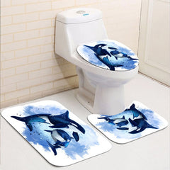 Killer Whale Shower Curtain Bathroom Set - Navy Ocean Watercolor Decor