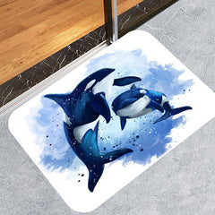 Killer Whale Shower Curtain Bathroom Set - Navy Ocean Watercolor Decor