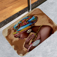 Cartoon Africa Girl Shower Curtain Set Bathroom Decor