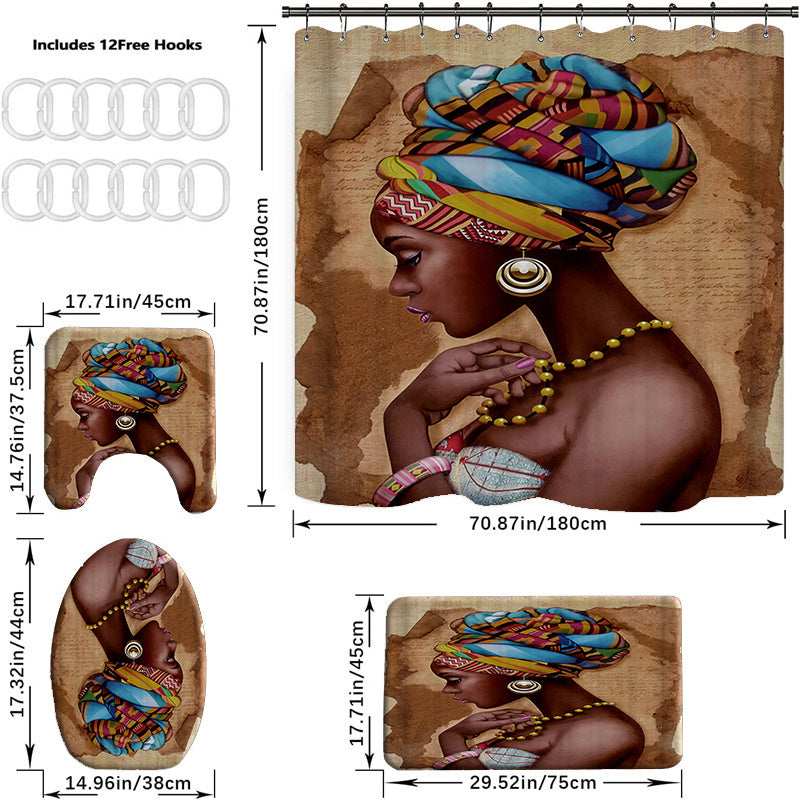 Cartoon Africa Girl Shower Curtain Set Bathroom Decor