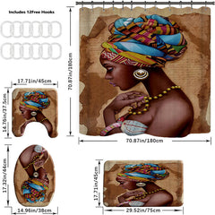 Cartoon Africa Girl Shower Curtain Set Bathroom Decor