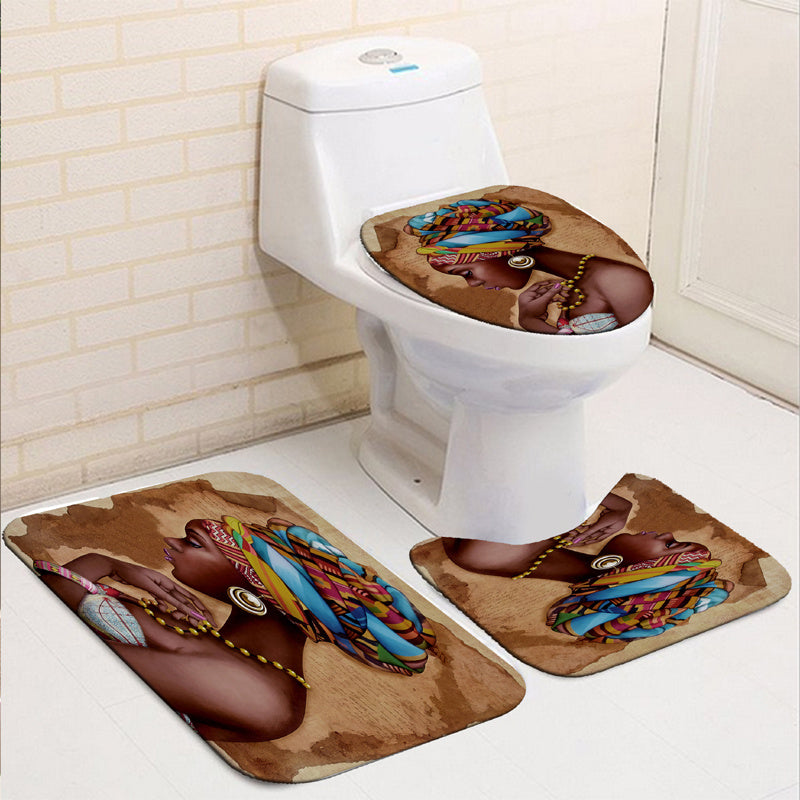 Cartoon Africa Girl Shower Curtain Set Bathroom Decor