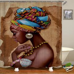 Cartoon Africa Girl Shower Curtain Set Bathroom Decor