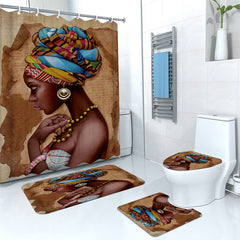 Cartoon Africa Girl Shower Curtain Set Bathroom Decor