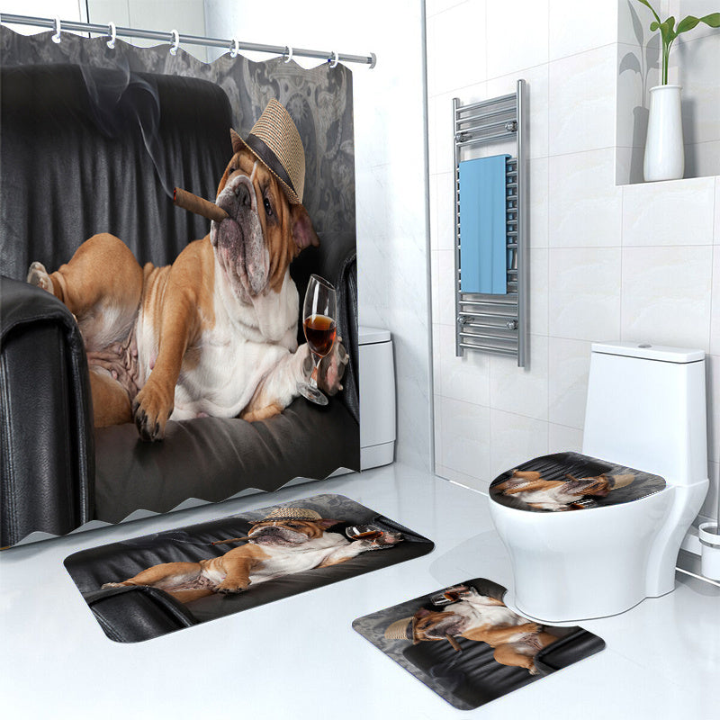 4pcs Dog Pattern Shower Curtain Set with Hooks