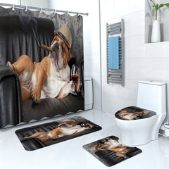 4pcs Dog Pattern Shower Curtain Set with Hooks