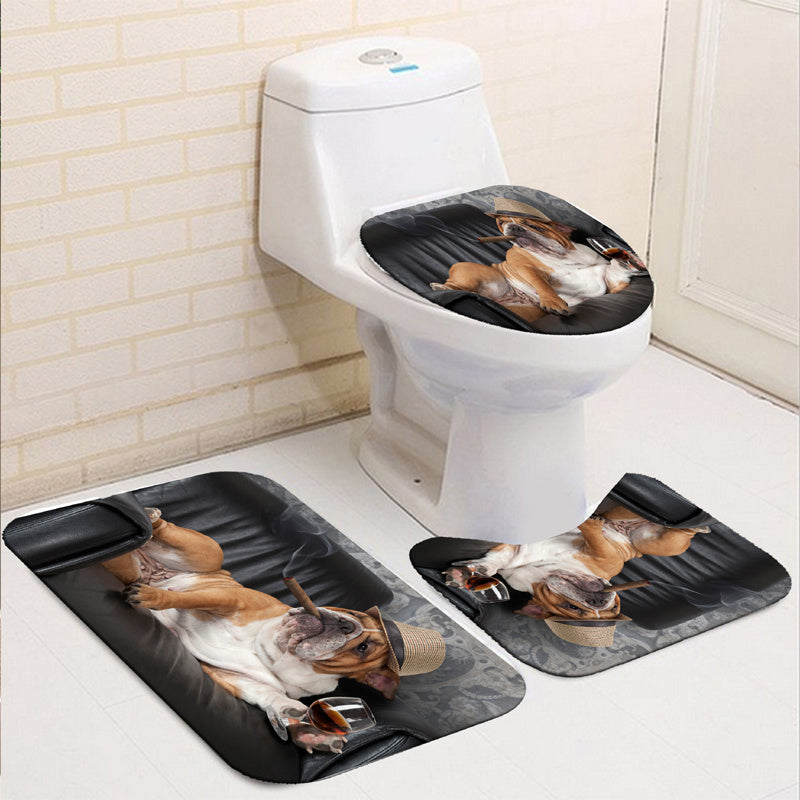 4pcs Dog Pattern Shower Curtain Set with Hooks