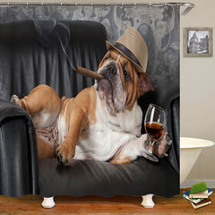 4pcs Dog Pattern Shower Curtain Set with Hooks